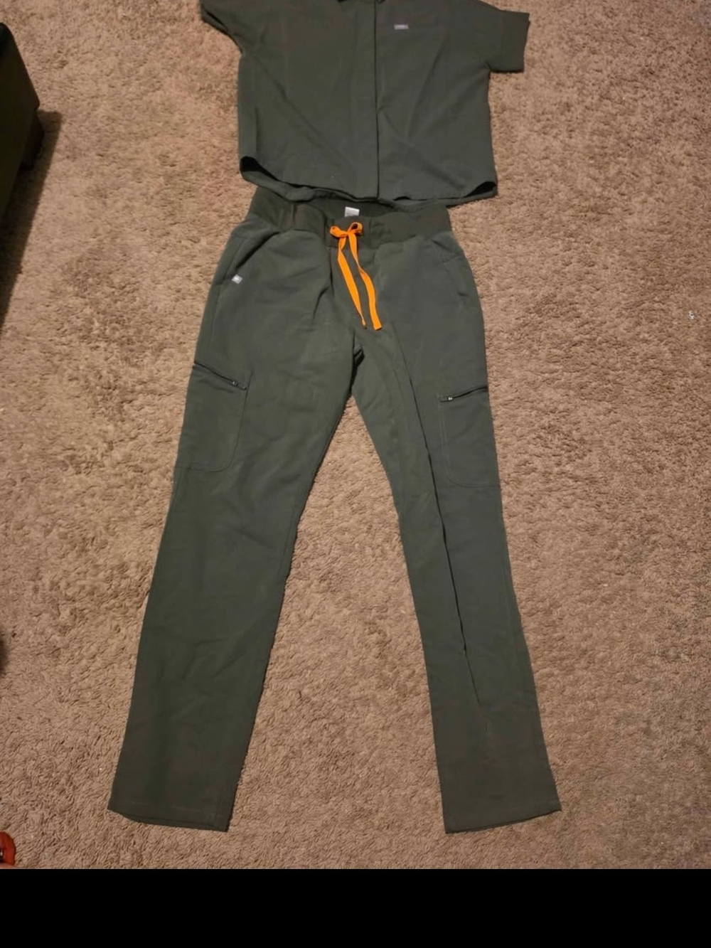 Figs Olive Green Track Jogger Pants with Orange Drawstring